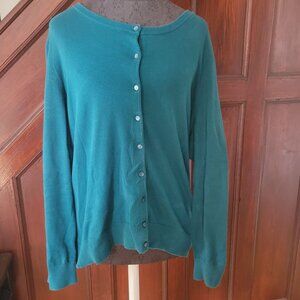 Talbots Womens Button-Front Cardigan Sweater L Pima Cotton Teal